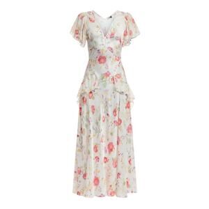 Rixo Satin Floral Evie Midi Dress Size Large